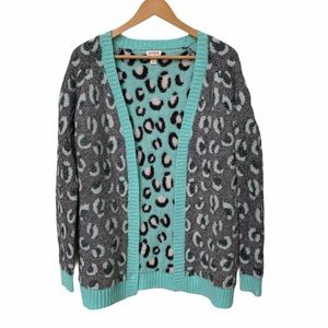 Metallic Blue & Black Leopard Print Cardigan